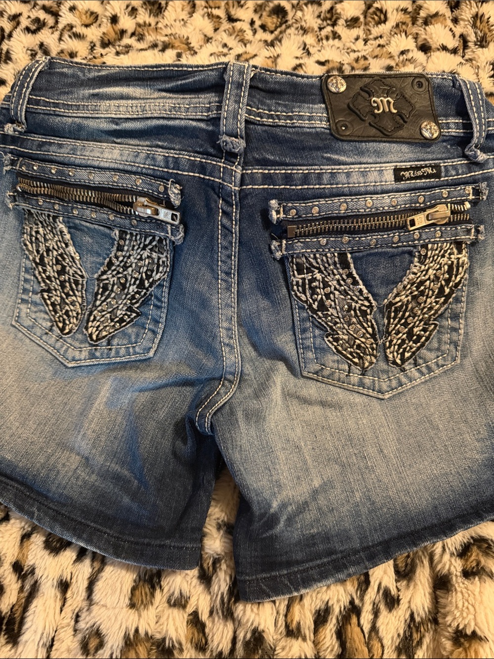 Miss Me Blue Denim Embroidered Pocket Shorts